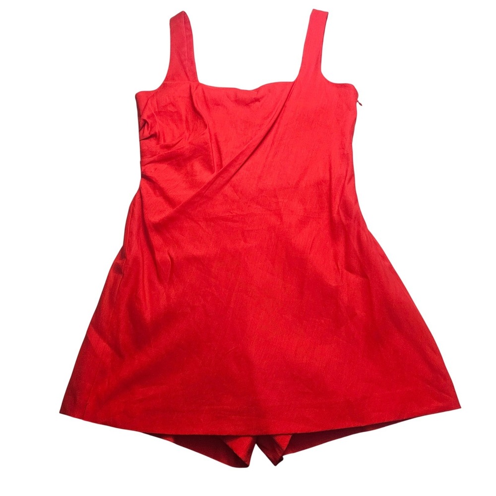 Antonio Melani 0 Guinevere Square Neck Linen Blend Romper Tomato Red NWT 1383